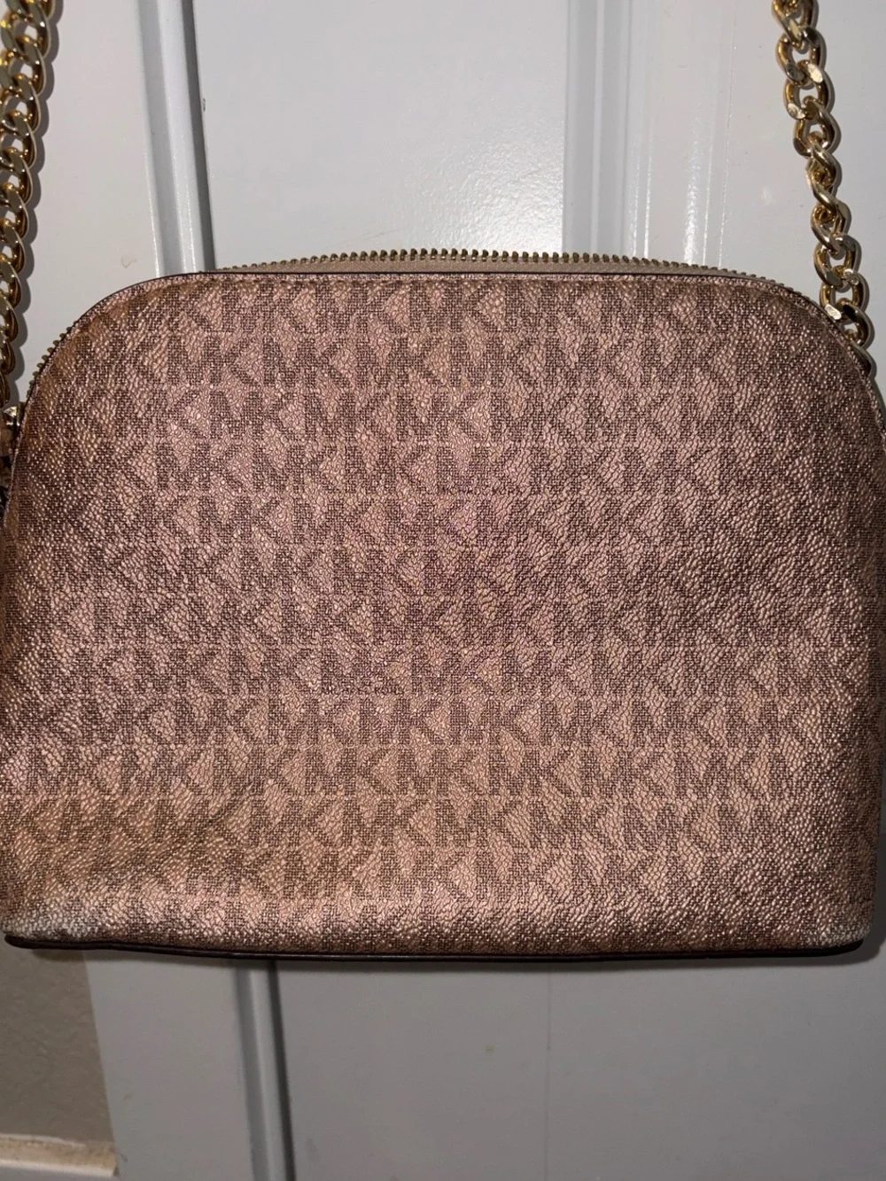 Michael Kors Metallic Rose Gold MK Logo Crossbody